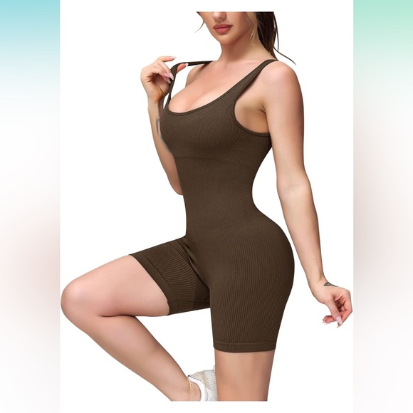 Loovoo Seamless Ribbed Jumpsuit brown - Picture 6 of 10